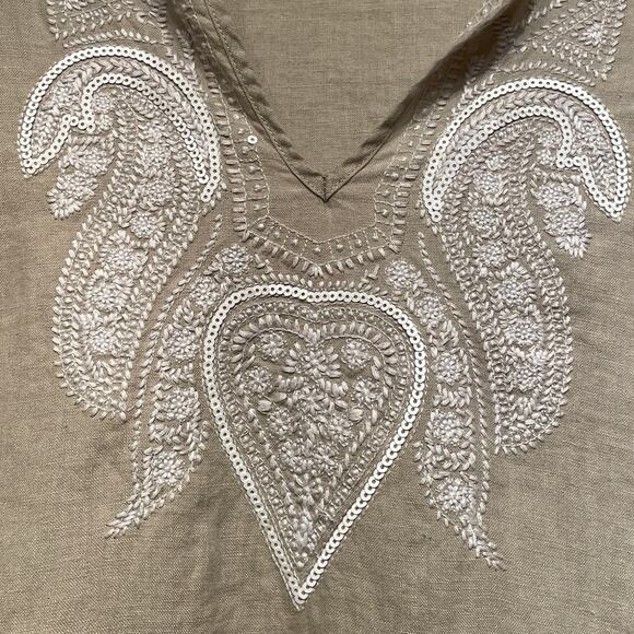 Simply NY 100% Linen Embroidered Tunic | Sequin Trim, Boho Resort Wear, XL New - Picture 3 of 9